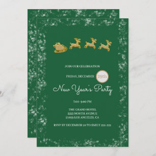 Gold Christmas Santa And Reindeer Invitation
