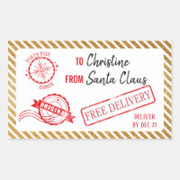 Christmas Mail From Santa North Pole Delivery Rectangular Sticker, Zazzle