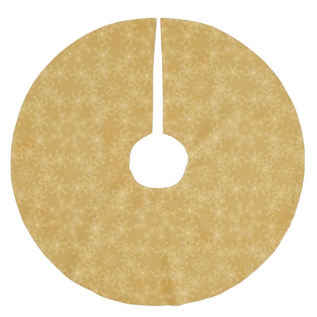 Gold Christmas Snowflake Flower Pattern Brushed Polyester Tree Skirt (Front)