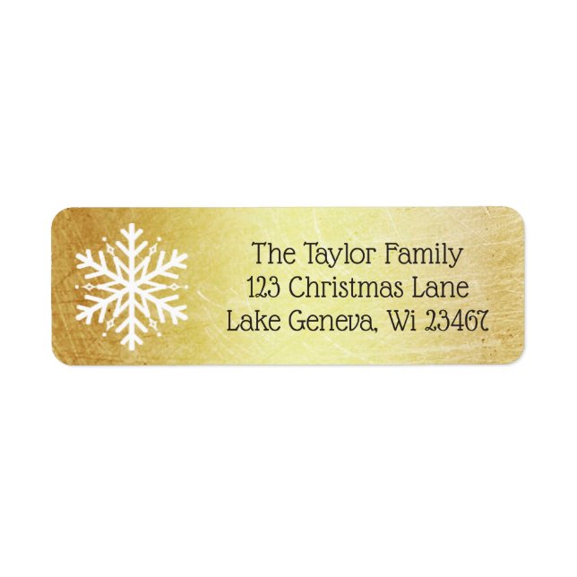 Gold Christmas Snowflake Holiday Label (Front)