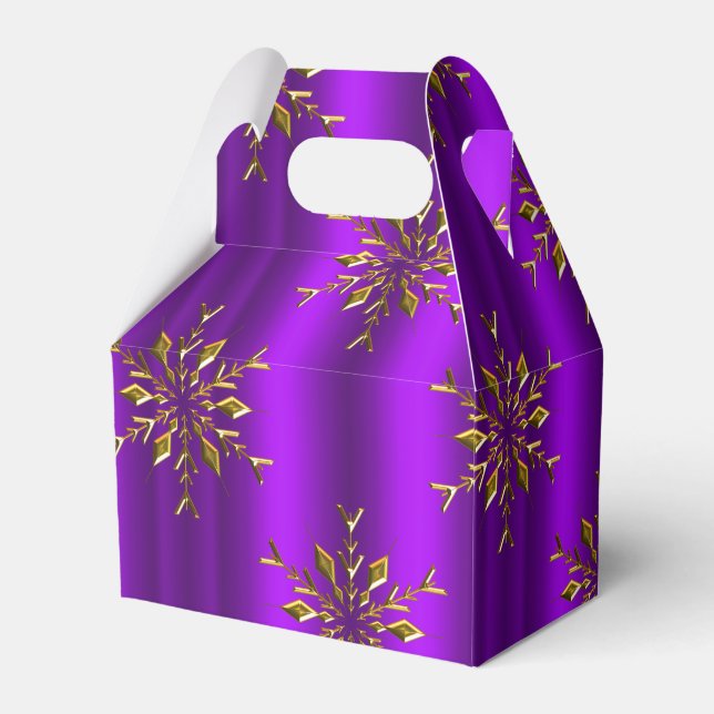 Gold Christmas Snowflake Stars on Purple Christmas Favor Boxes (Front Side)