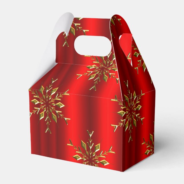 Gold Christmas Snowflake Stars on Red Favor Boxes (Front Side)