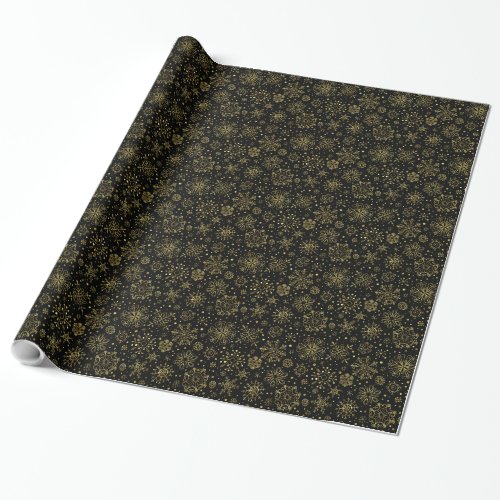 Gold Christmas Snowflakes Black Changeable Back Wrapping Paper