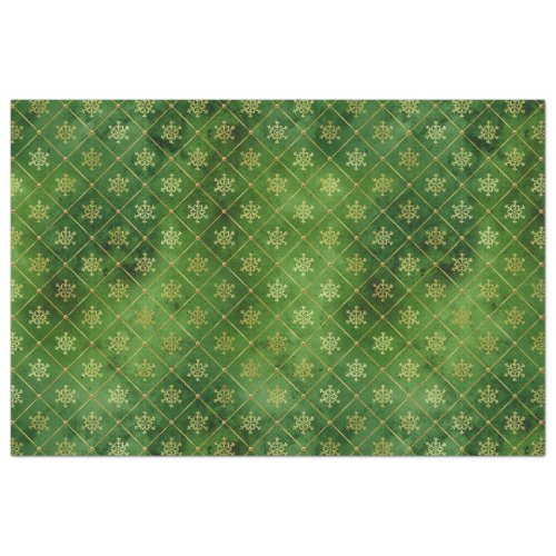 Gold Christmas Snowflakes on Green Tissue Paper