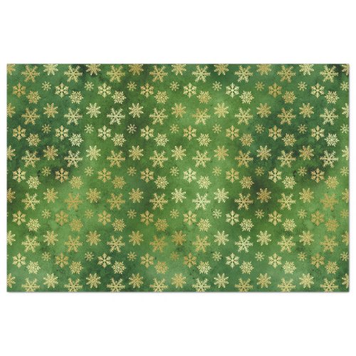 Gold Christmas Snowflakes on Green Tissue Paper