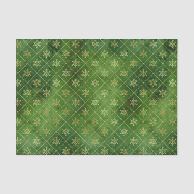 Gold Christmas Snowflakes on Green Tissue Paper (Front)