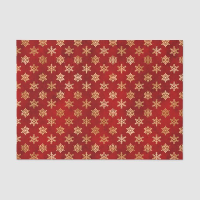 Gold Christmas Snowflakes on Red Tissue Paper (Front)