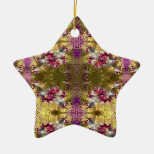  Gold Christmas Star Fractal   Ceramic Ornament