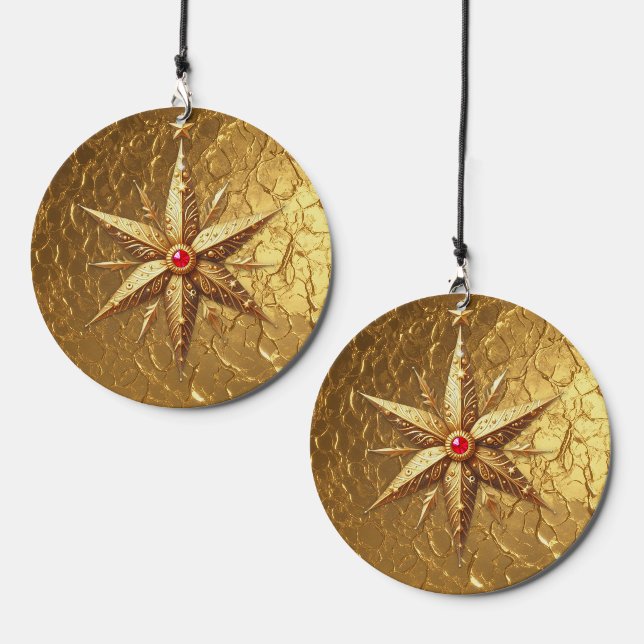 Gold Christmas Star Gold Foil Background Wind Chime (Front & Back)