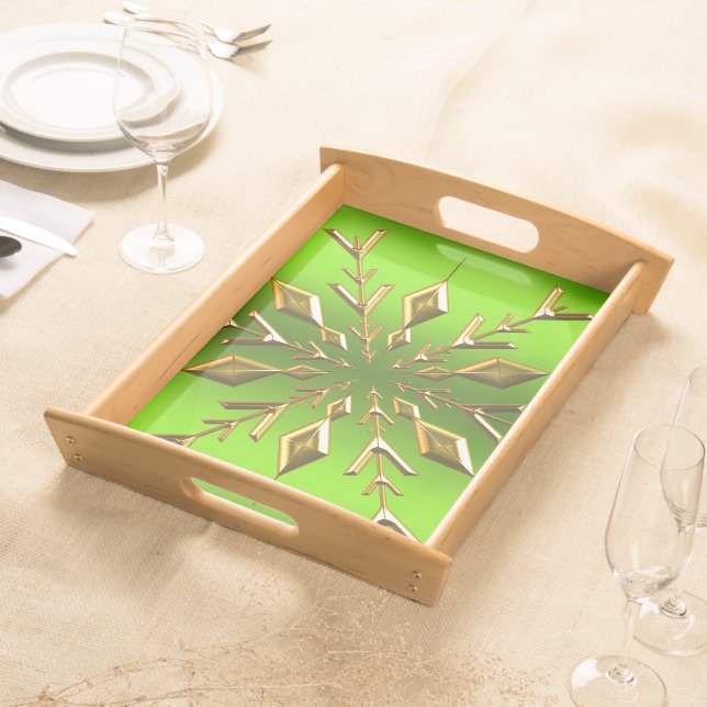Gold Christmas Star on Green Christmas Serving Tray (Front)