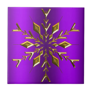 Gold Christmas Star on Purple Ceramic Tile