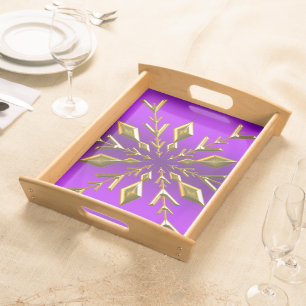 Gold Christmas Star on Purple Christmas Serving Tray