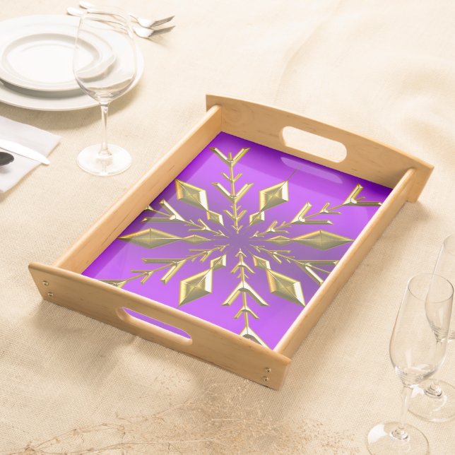 Gold Christmas Star on Purple Christmas Serving Tray (Front)