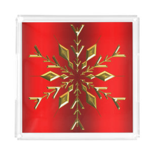 Gold Christmas Star on Red Christmas Acrylic Tray