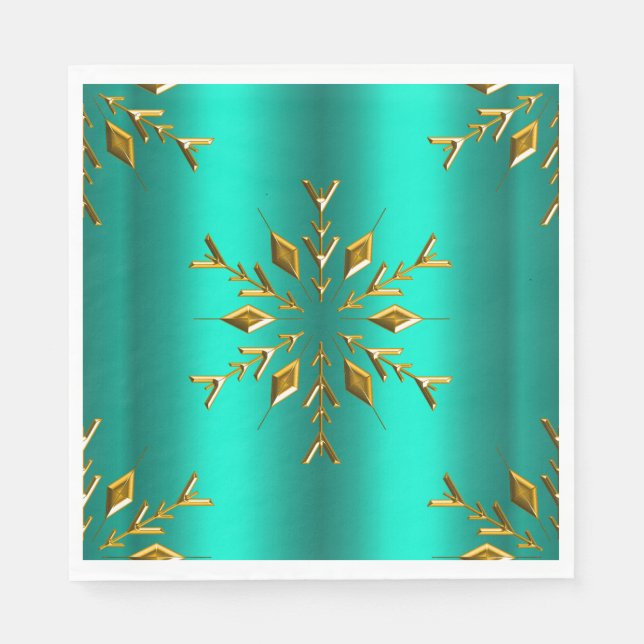 Gold Christmas Star on Teal Napkins (Front)