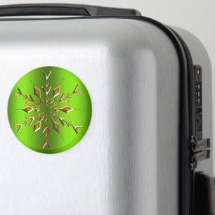 Gold Christmas Star Snowflake on Green Christmas Magnet