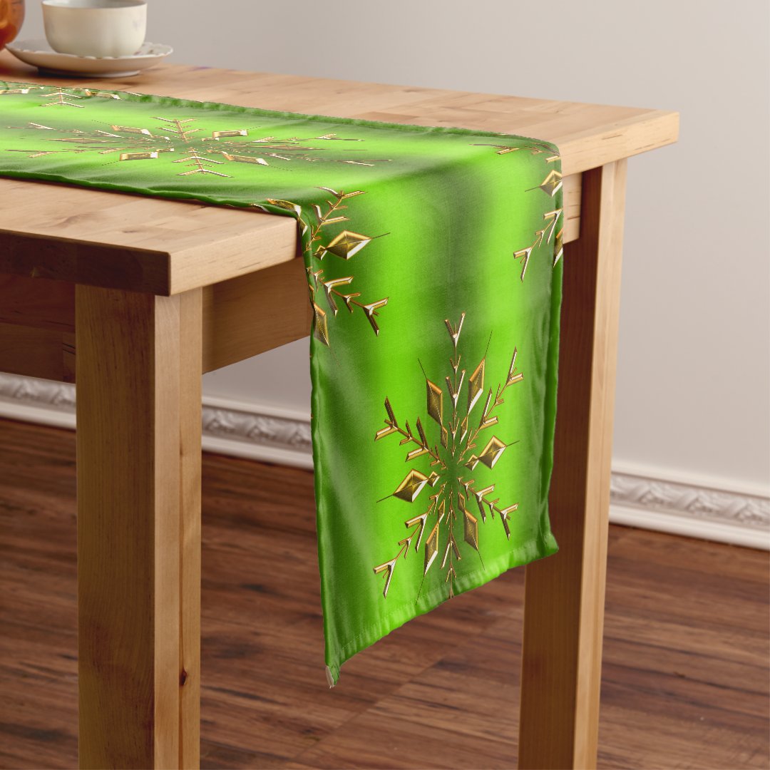 Gold Christmas Stars Green Christmas Short Table Runner Zazzle