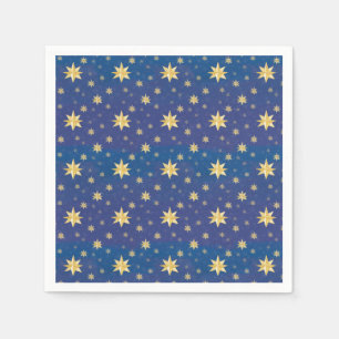 Gold Christmas Stars On Blue Napkins