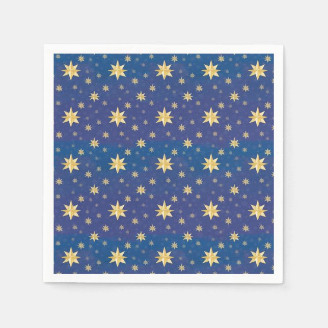 Gold Christmas Stars On Blue  Napkins (Front)