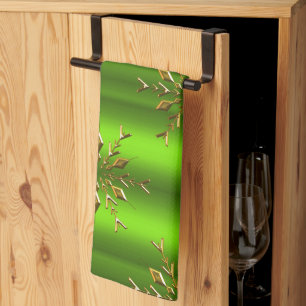 Gold Christmas Stars on Green Christmas Kitchen Towel