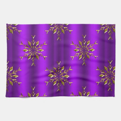 Gold Christmas Stars on Purple Christmas Kitchen Towel