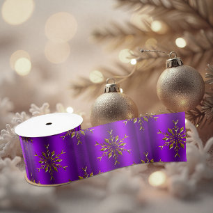 Gold Christmas Stars on Purple Satin Ribbon