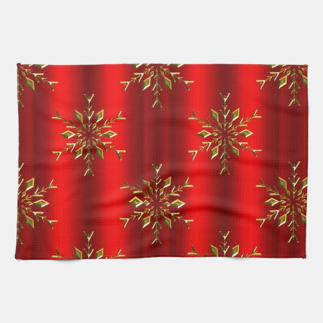Gold Christmas Stars on Red Christmas Kitchen Towel (Horizontal)