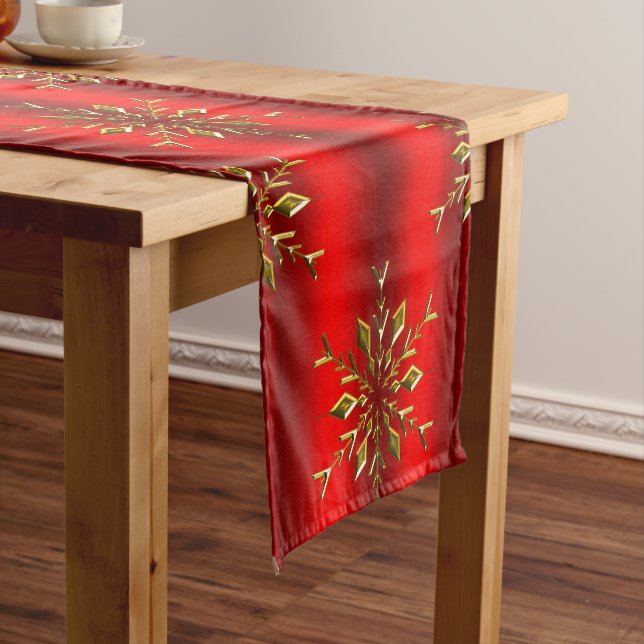Gold Christmas Stars Red Christmas Short Table Runner (In Situ)