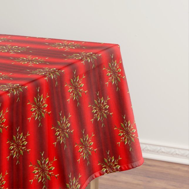 Gold Christmas Stars Red Christmas Tablecloth (In Situ)