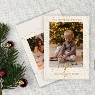 Gold Christmas String Lights Photo Holiday Card