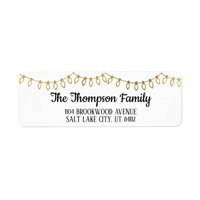 Gold Christmas String Lights Return Address Label (Front)