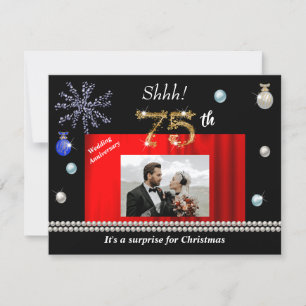 Gold Christmas Surprise 75th Wedding Anniversary Invitation