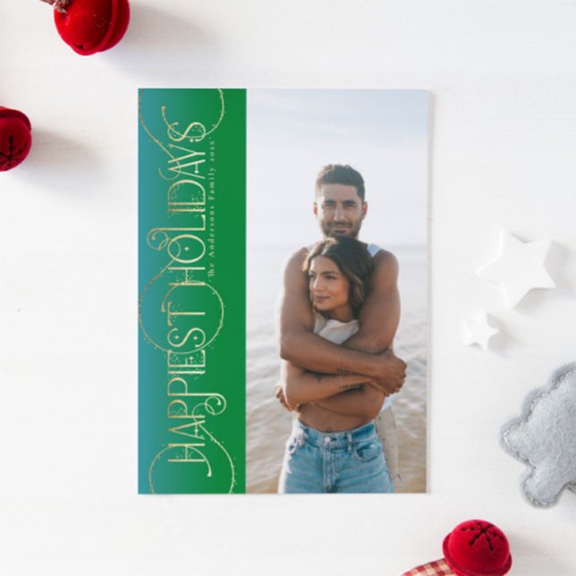 gold christmas swirls green photo HAPPIEST Holiday Card (Creator Uploaded)