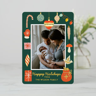 Gold Christmas Things Holiday Santa Family Photo Foil Invitation