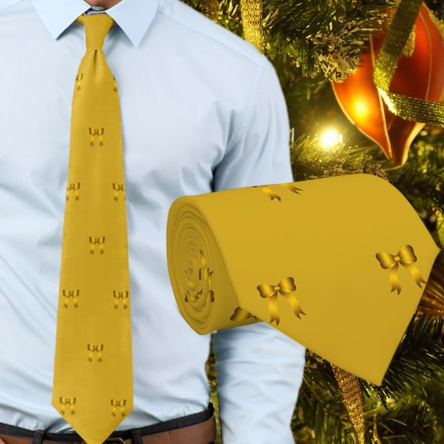 Gold Christmas Tiny Bows Pattern Neck Tie (Creator Uploaded)