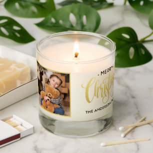 Gold Christmas Tree 2 Photo Collage Personalized Scented Candle