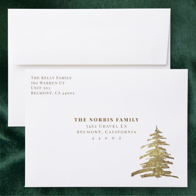 Gold Christmas Tree Addressed Envelopes (Green)
