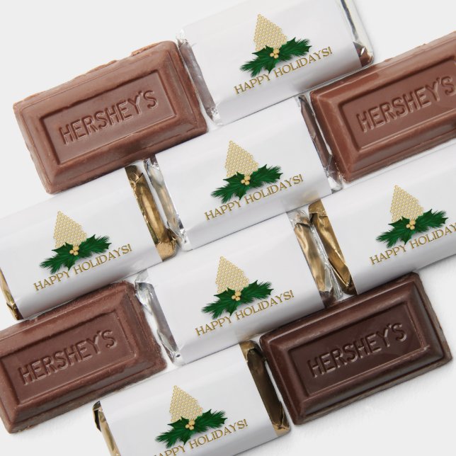 Gold Christmas Tree and Pine Branch Candy Wrapper Hershey's Miniatures (Assorted)