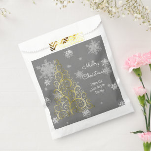Gold Christmas Tree and Snowflakes Favor Bag