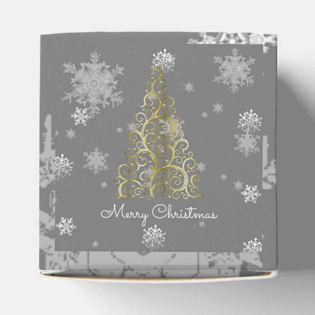 Gold Christmas Tree and Snowflakes Favor Box (Top)