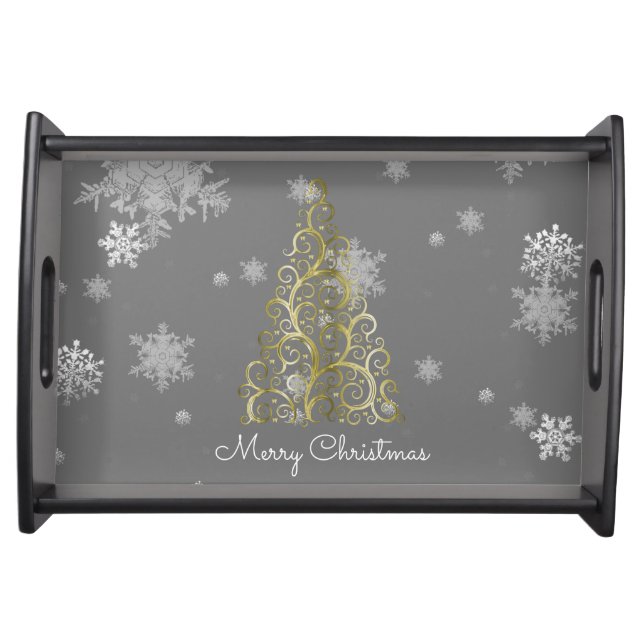 Gold Christmas Tree and Snowflakes Serving Tray (Front)