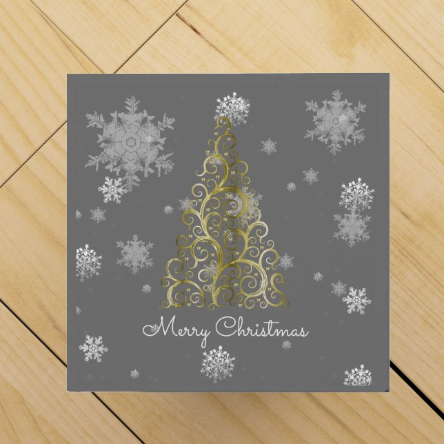 Gold Christmas Tree and Snowflakes Wine Gift Box (Top)