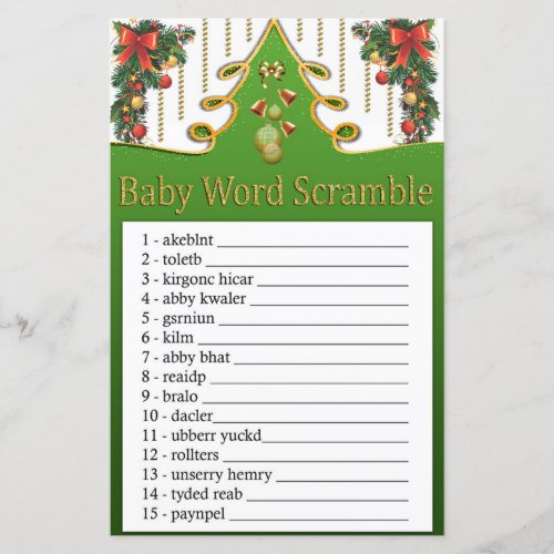 Gold christmas tree Baby word scramble game