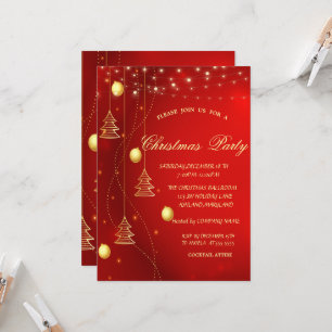 Gold Christmas Tree,Balls Red Christmas Company Invitation