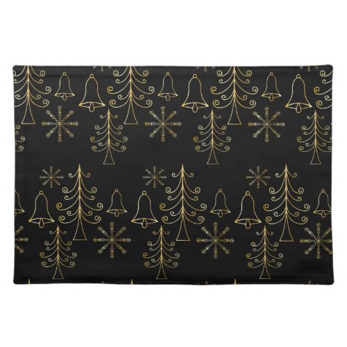 Gold Christmas Tree Bell and Snowflake Pattern Cloth Placemat