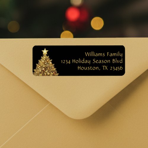 Gold Christmas Tree Black Address Label