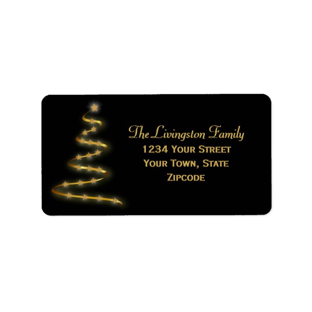 Gold  Christmas Tree Black Holiday Return Address Label (Front)