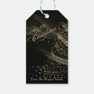 Gold  Christmas Tree, Black - Personalized Gift Tags