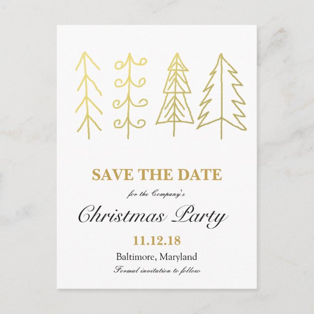 Gold Christmas Tree Christmas Party Save The Date Announcement Postcard (Front)