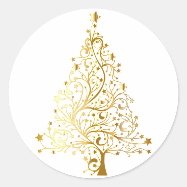 Gold Christmas Tree Classic Round Sticker (Front)